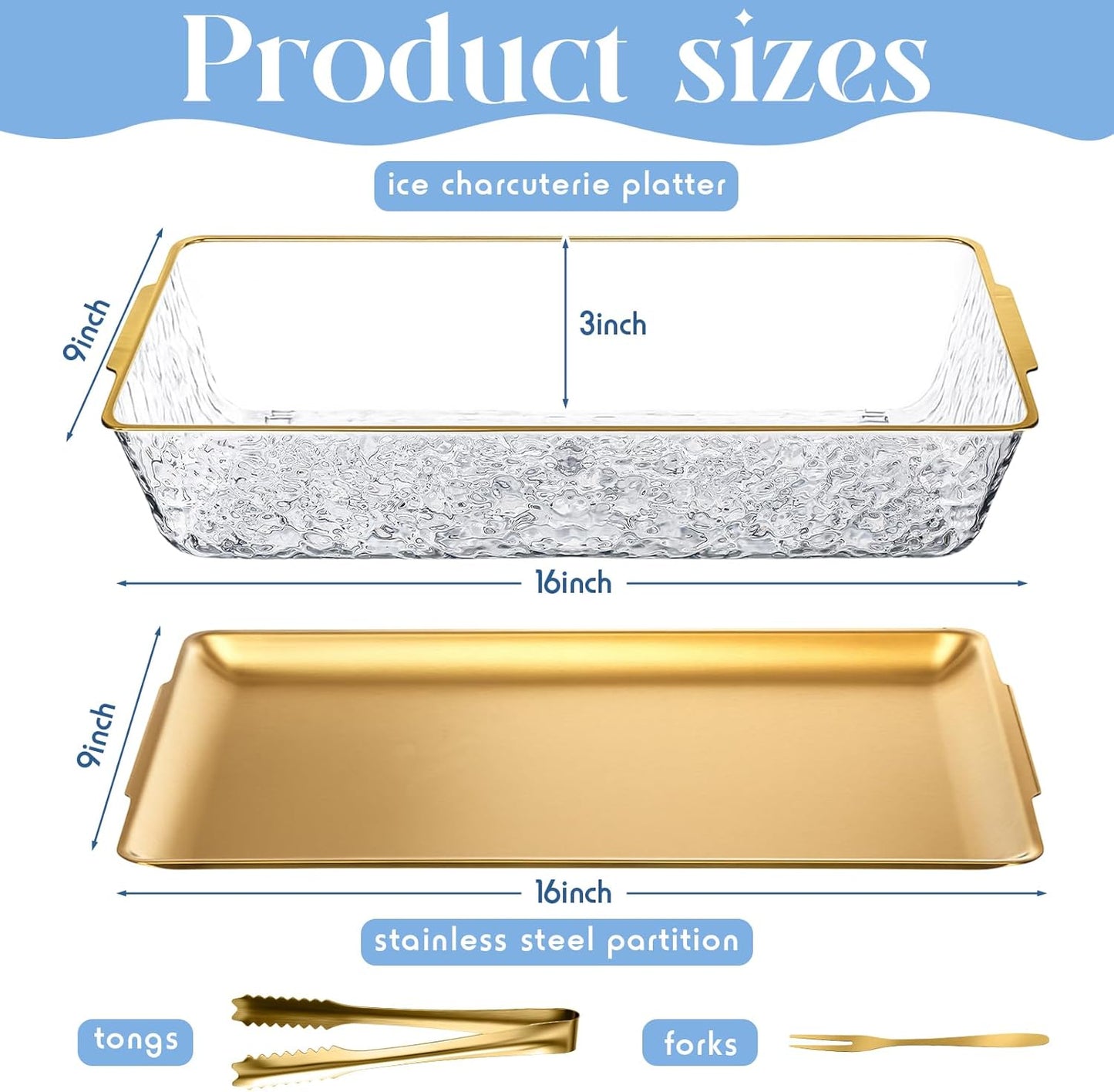 Set 4 bandejas refrigeradas 16x9.45pulg con compartimentos