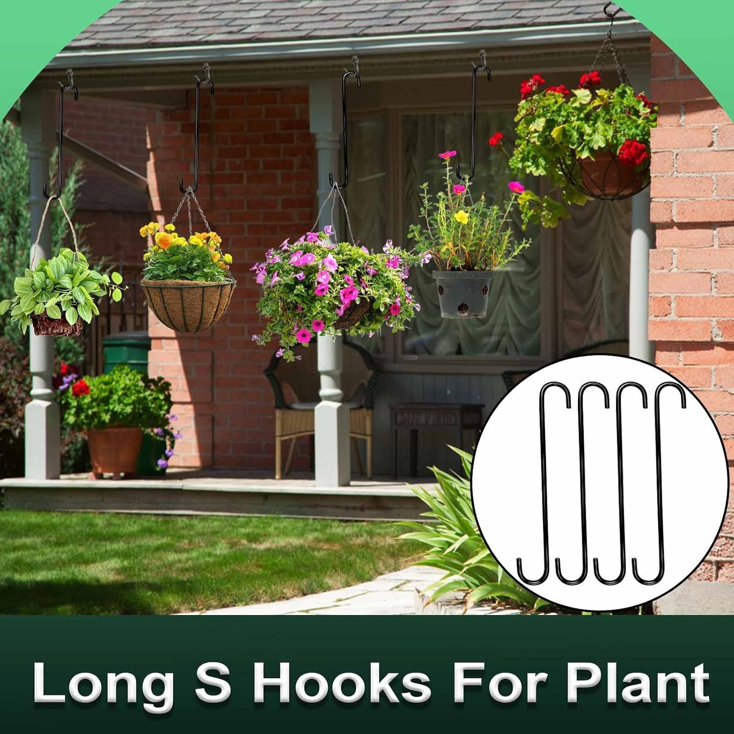 6 Ganchos S 16pulg Metal para Colgar Plantas Patio