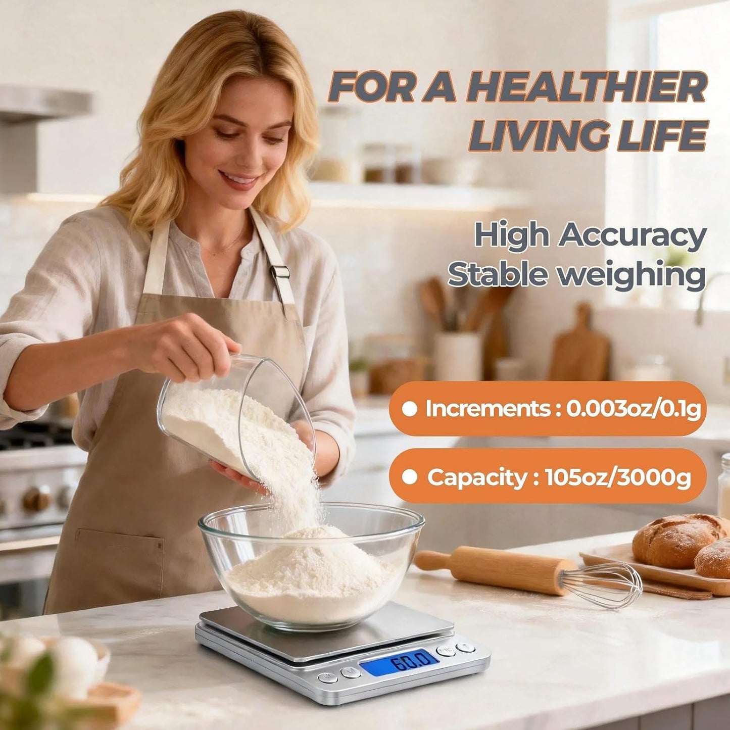 Báscula digital cocina 105oz alta precision 2 bandejas