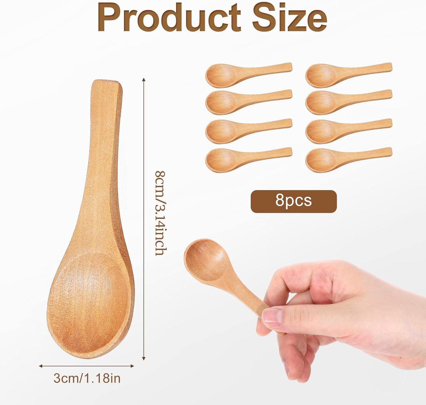 8 Cucharas Madera 3.5pulg Mini para Café Té Azúcar