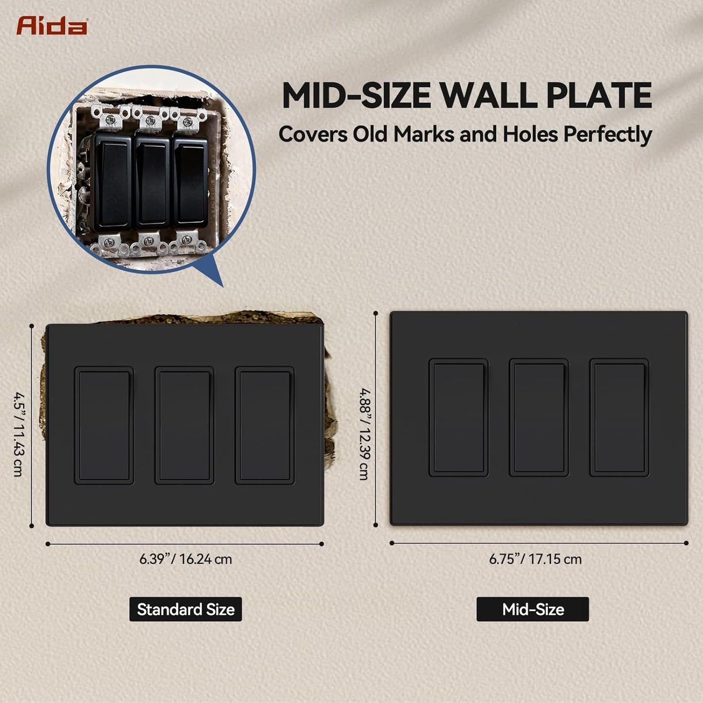 Placas pared decorativas 3 posiciones sin S negro mate