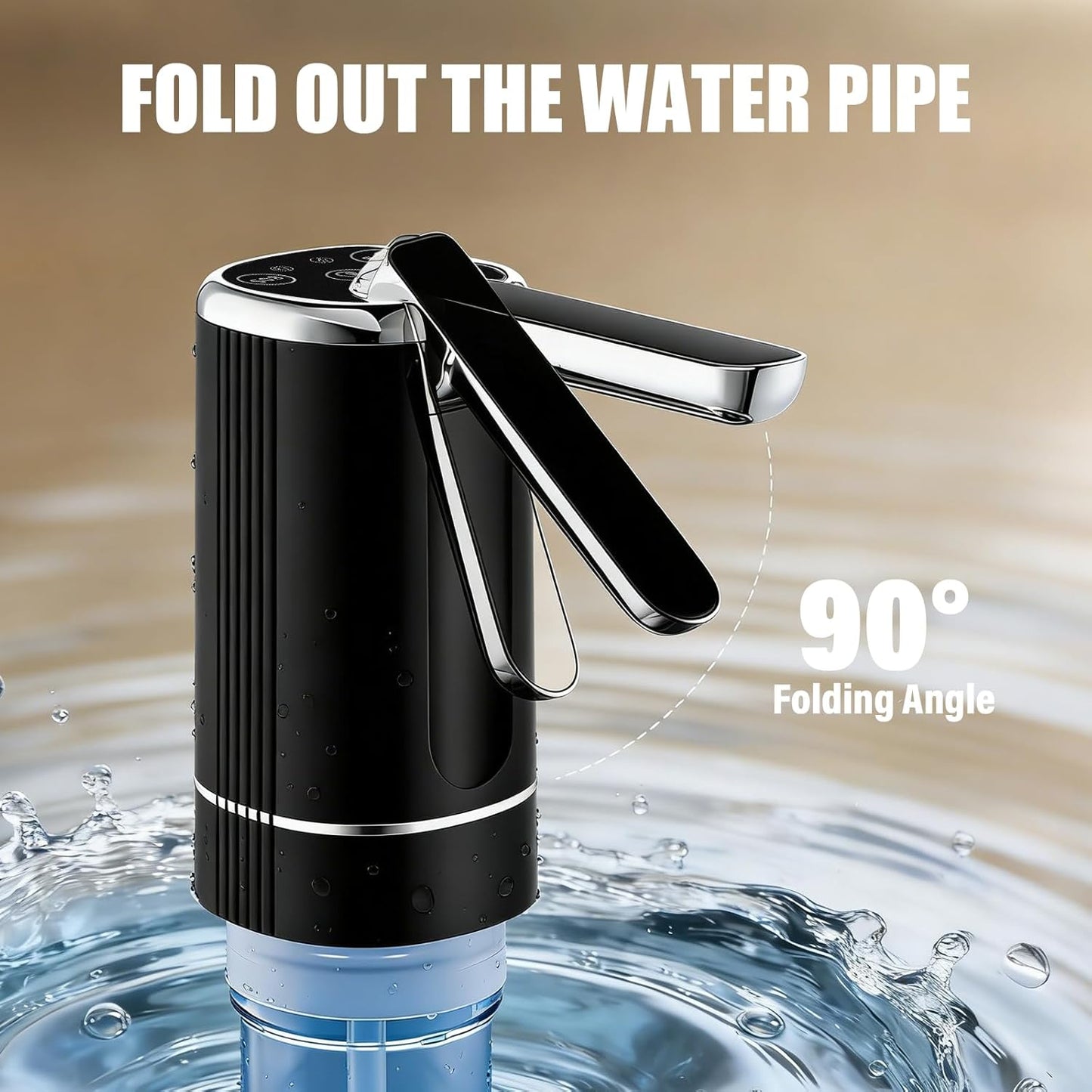 Bomba dispensadora agua USB tipo C plegable tactil negro