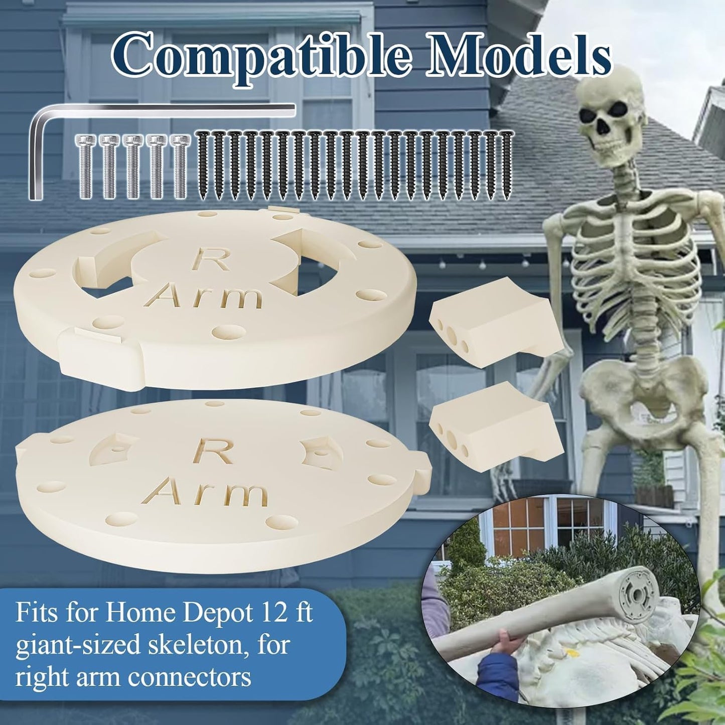 Kit soporte brazo esqueleto blanco gigante 12ft para Halloween