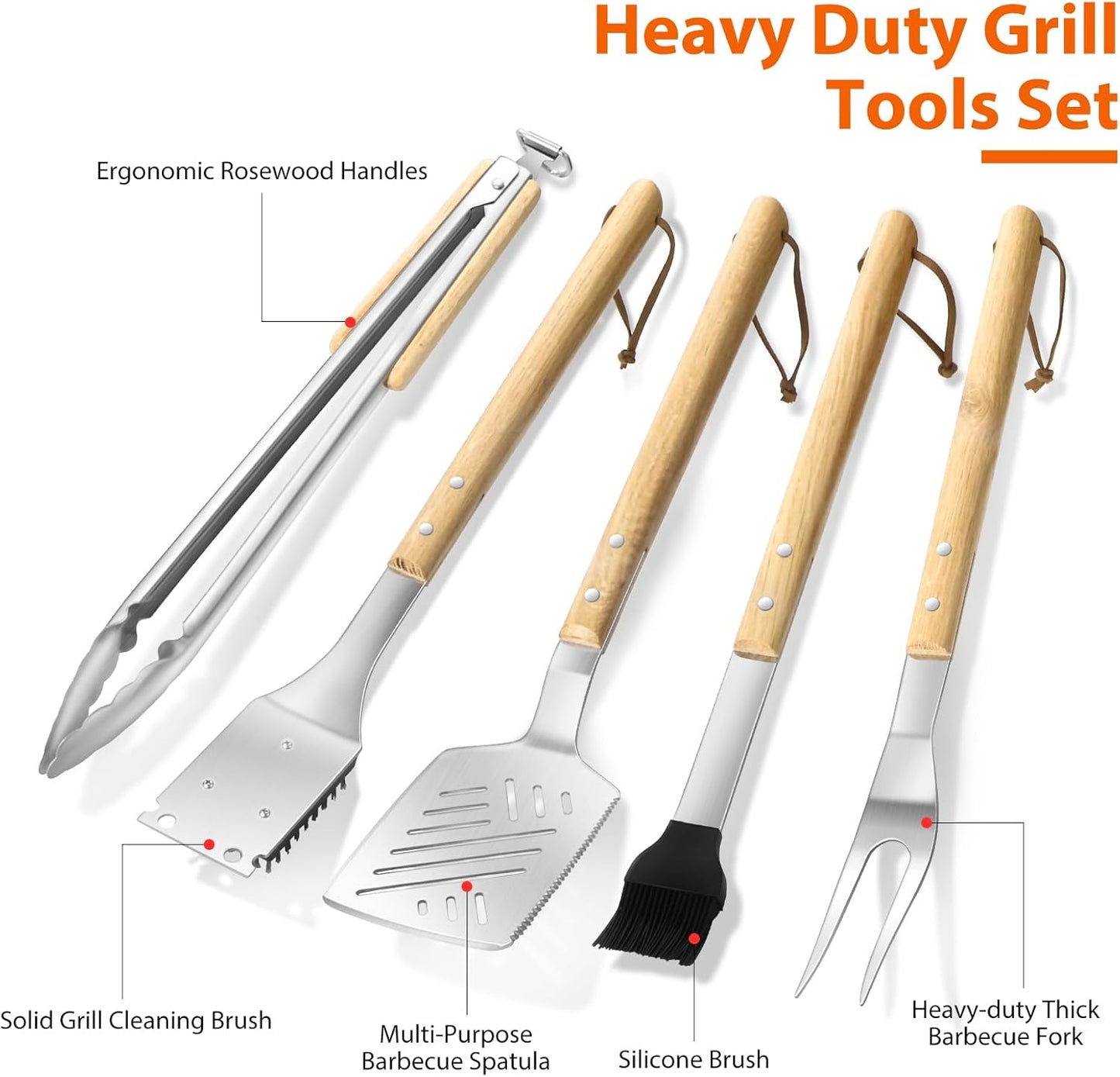 Set 5 Herramientas Barbacoa Acero Inox Espátula Tenedor