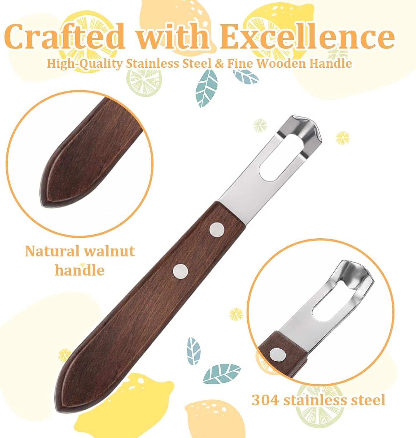 Cuchillo pelador limón acero inox mango nuez herramienta bar