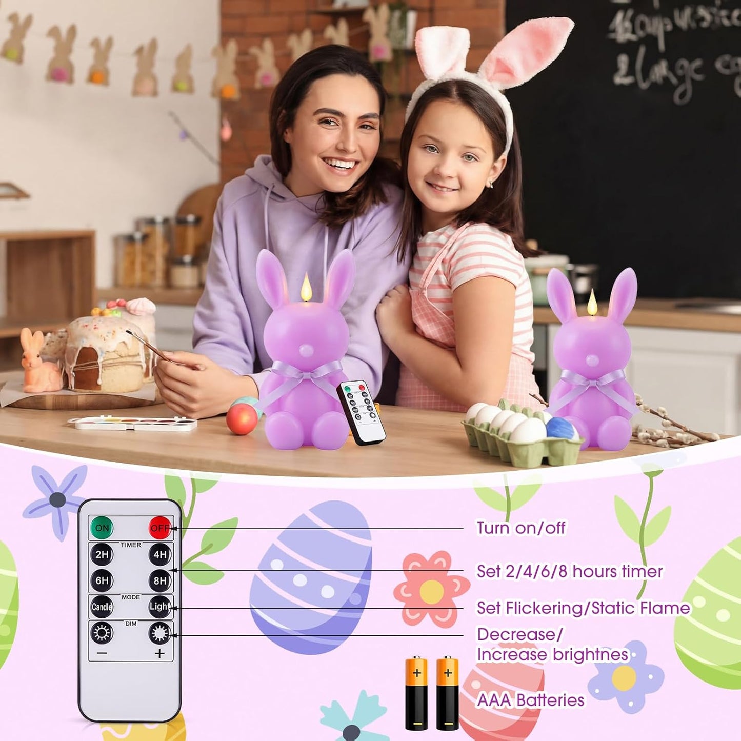 2 Velas LED Conejo Pascua 8pulg Con Control Remoto