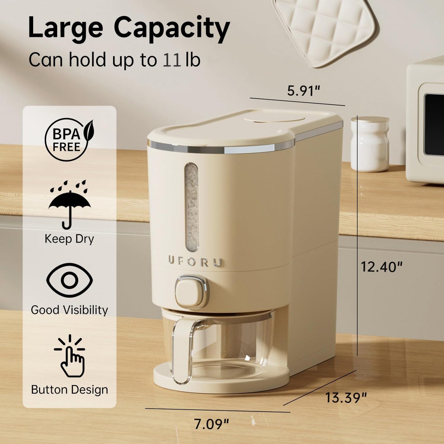 Dispensador de arroz con taza y recipientes para alimentos