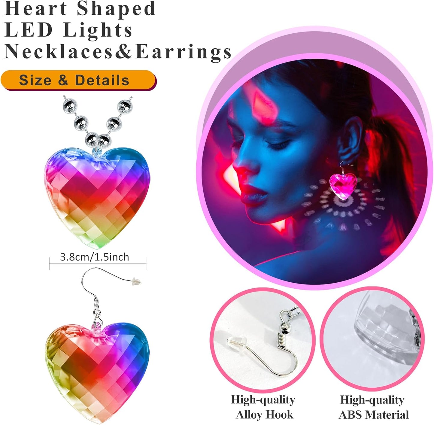 Aretes y Collares LED Recargables para Mujer 16 Modos Luz Fiesta