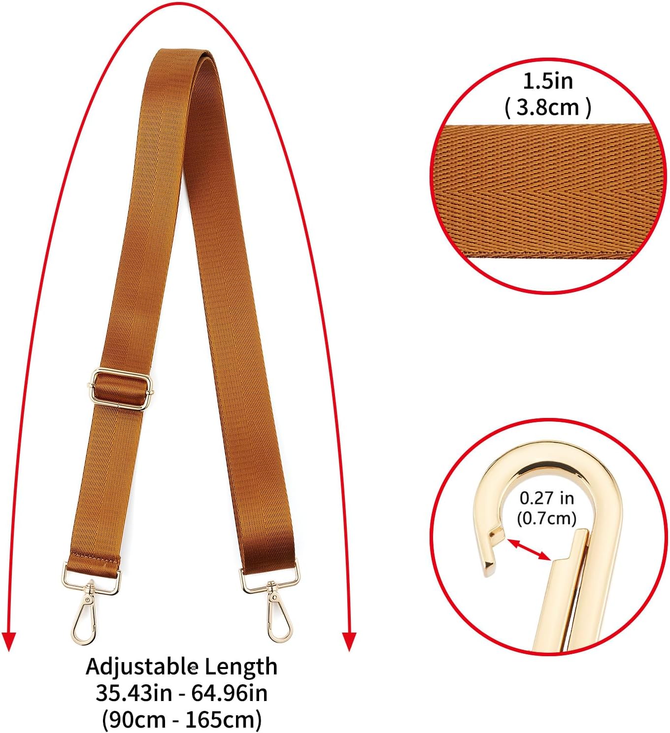 Correa hombro ajustable hebillas doradas 1.5pulg estilo sólido