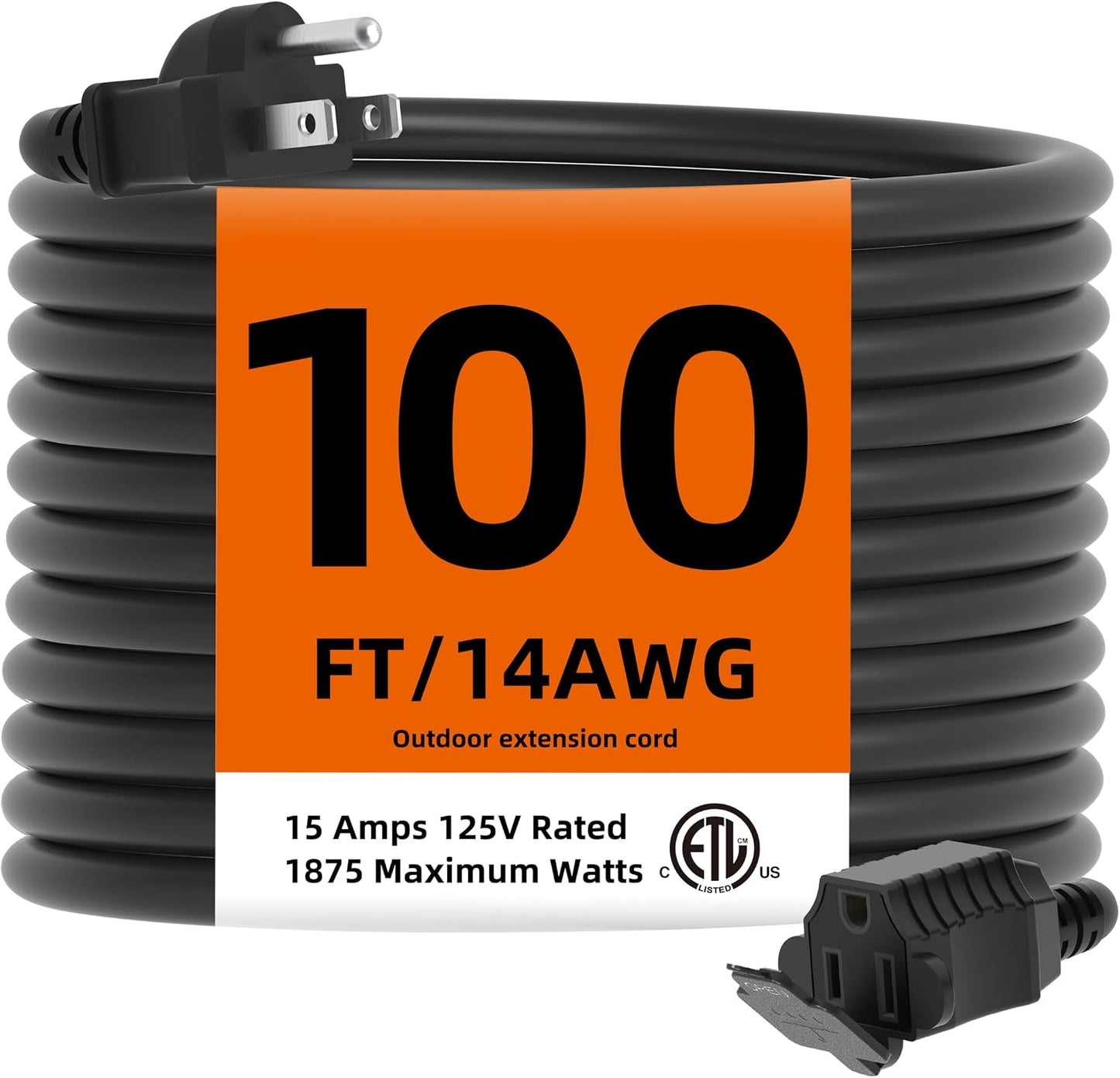 Cable extensión impermeable 100pies 3 clavijas 16AWG ETL