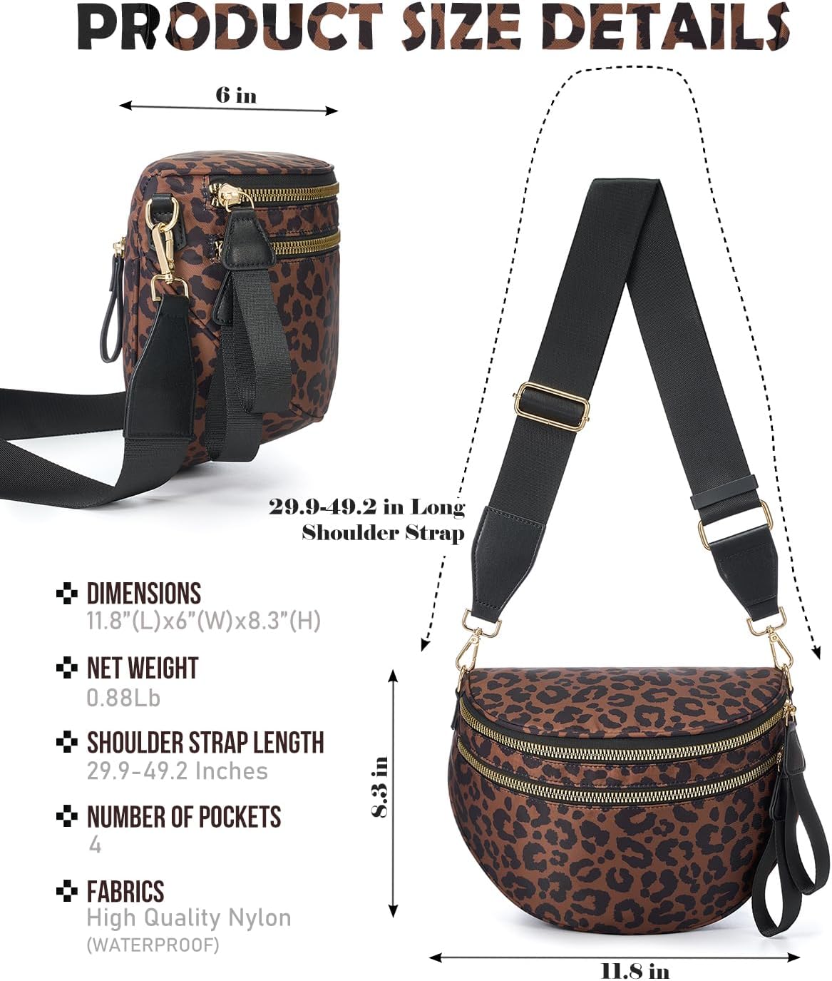 Bolsa cruzada mujer gran tamaño estampado leopardo marrón