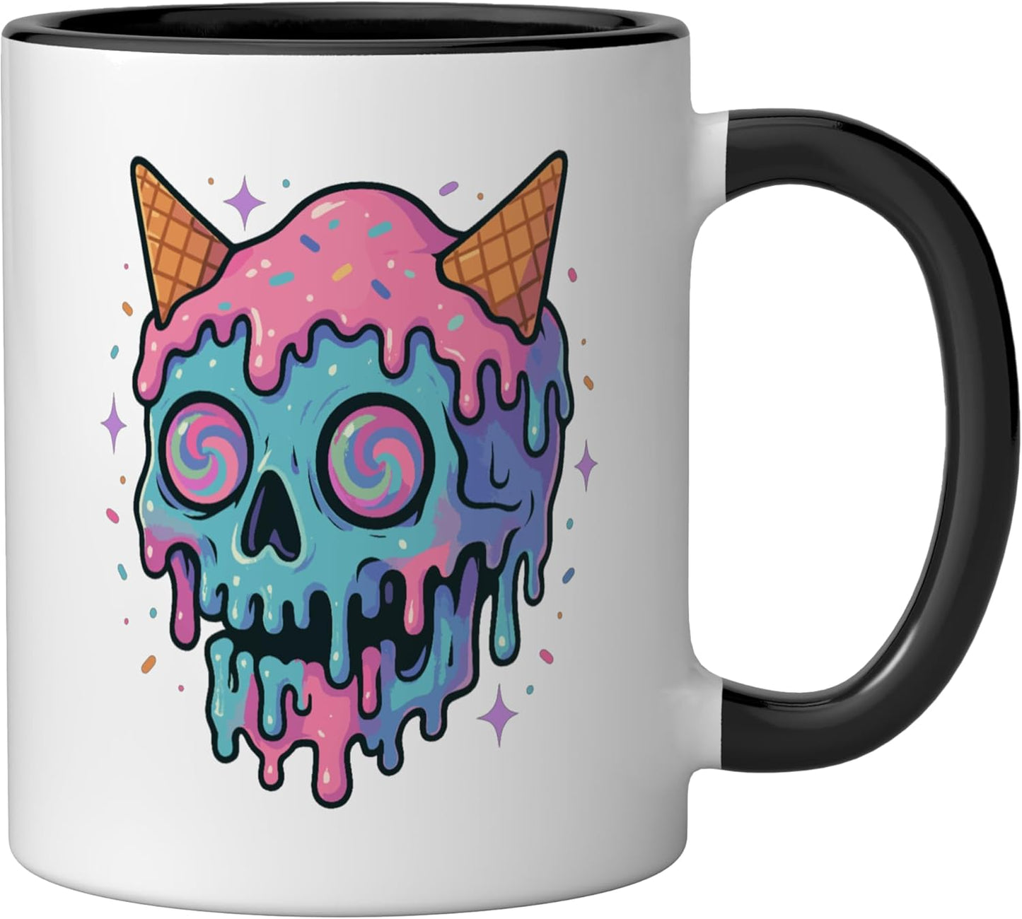 Taza Cerámica Cono Postre Estilo Psicodélico Negro/Blanco