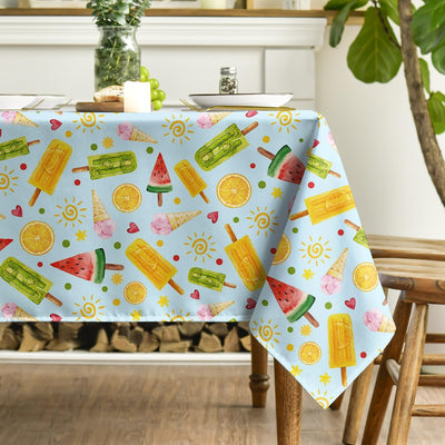 Mantel rectangular verano 60x84 pulgadas diseño paletas tropicales helado naranja azul sol blanco lavable