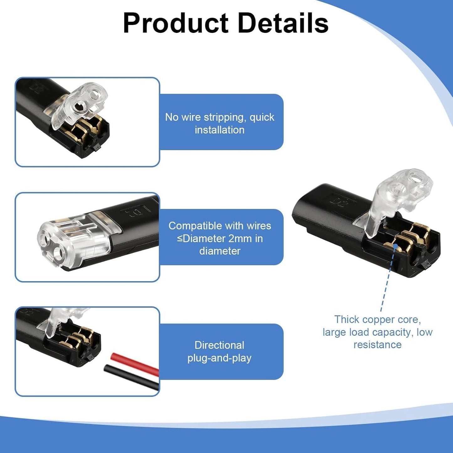 60 Conectores Cable Doble 18-22WG Para Luces LED Automóvil