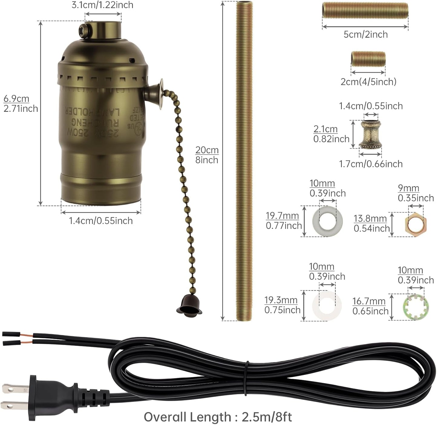 Kit enchufe lámpara E26 cable 8pies accesorios bricolaje