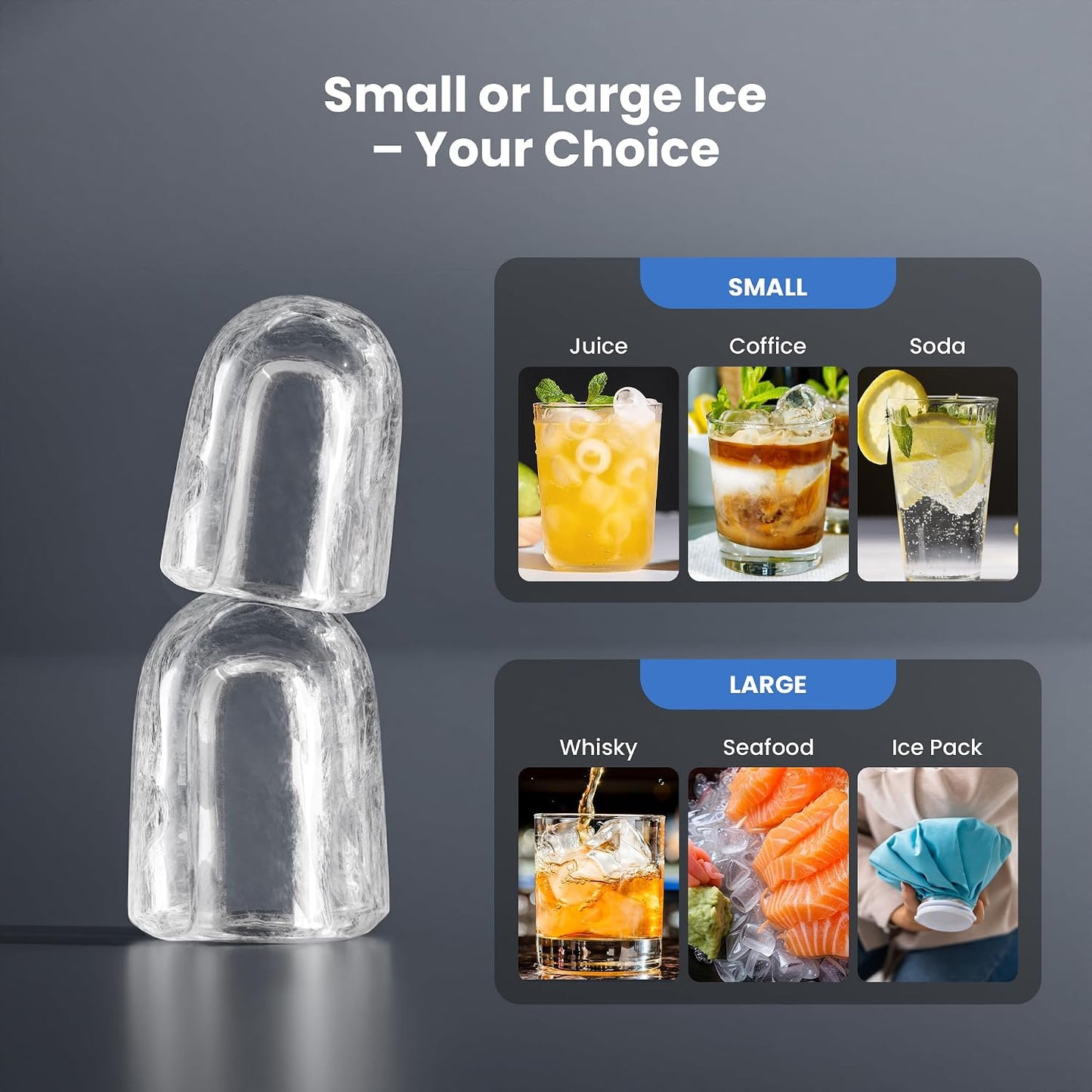 Encimera hielo 26lb/24h portátil con iluminación y hielo bala negro