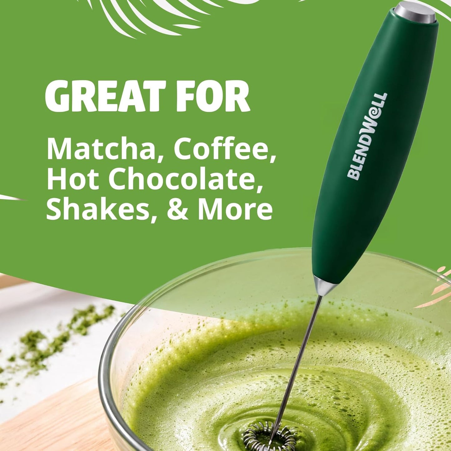 Espumador de leche eléctrico BlendWell para café y matcha con soporte