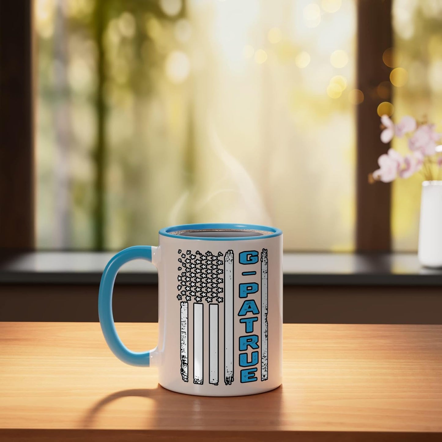 Taza cerámica bandera estadounidense vintage para padre y abuelo azul/blanco