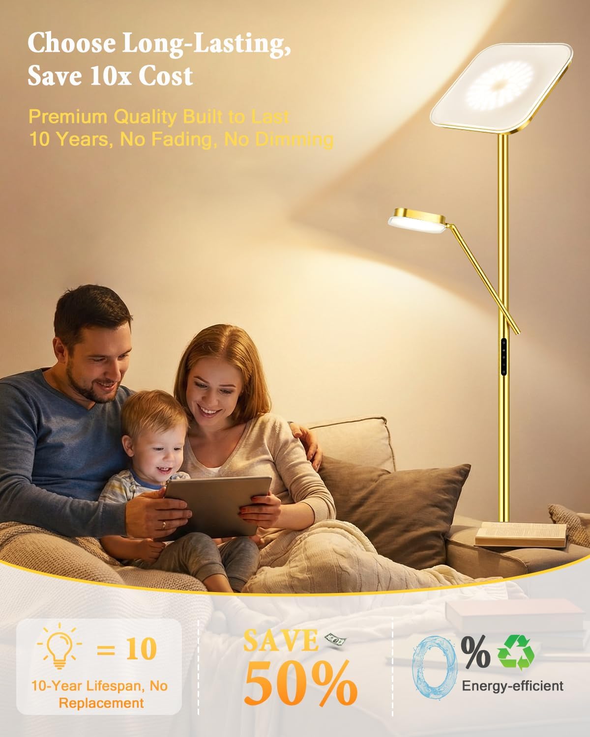 Lámpara pie LED 36W 3000lm negra regulable sala estar