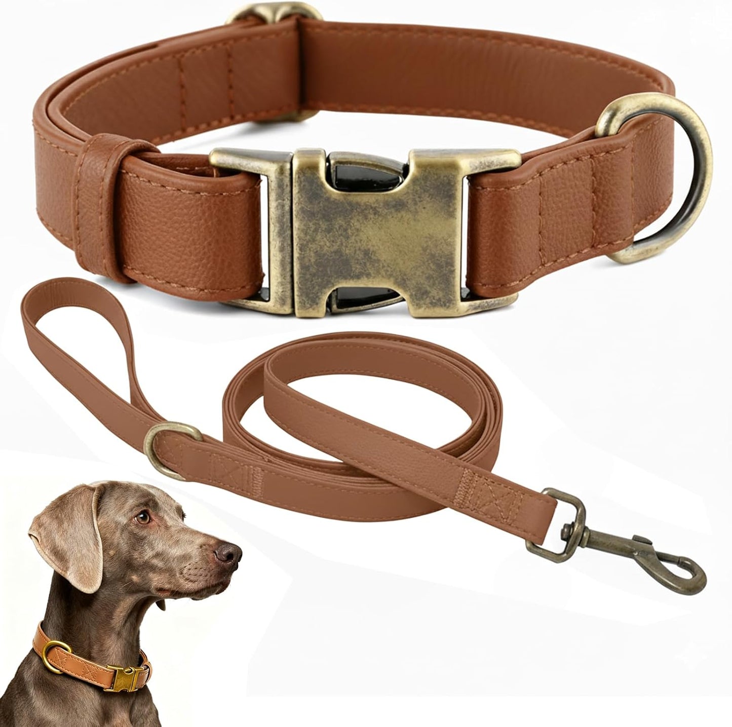 Juego collar y correa silicona para perro impermeable marrón