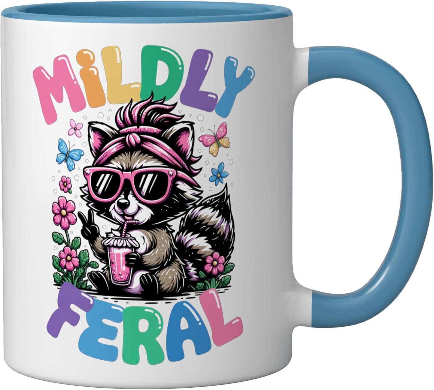 Taza cerámica con meme humorístico de mapache