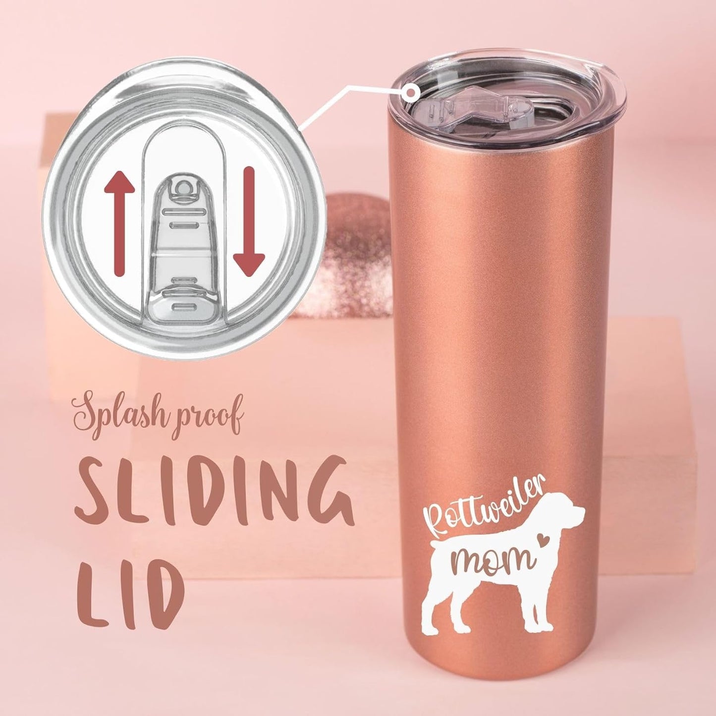 Vaso de viaje aislado de acero inoxidable dorado para Rottweiler