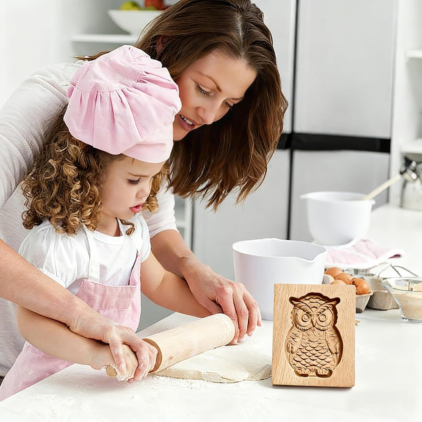 Moldes madera tallado búho para hornear galletas pan jengibre