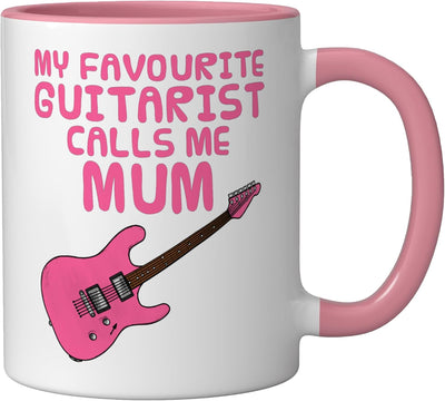 Taza de café eléctrica de cerámica con diseño de guitarra rosa/blanca