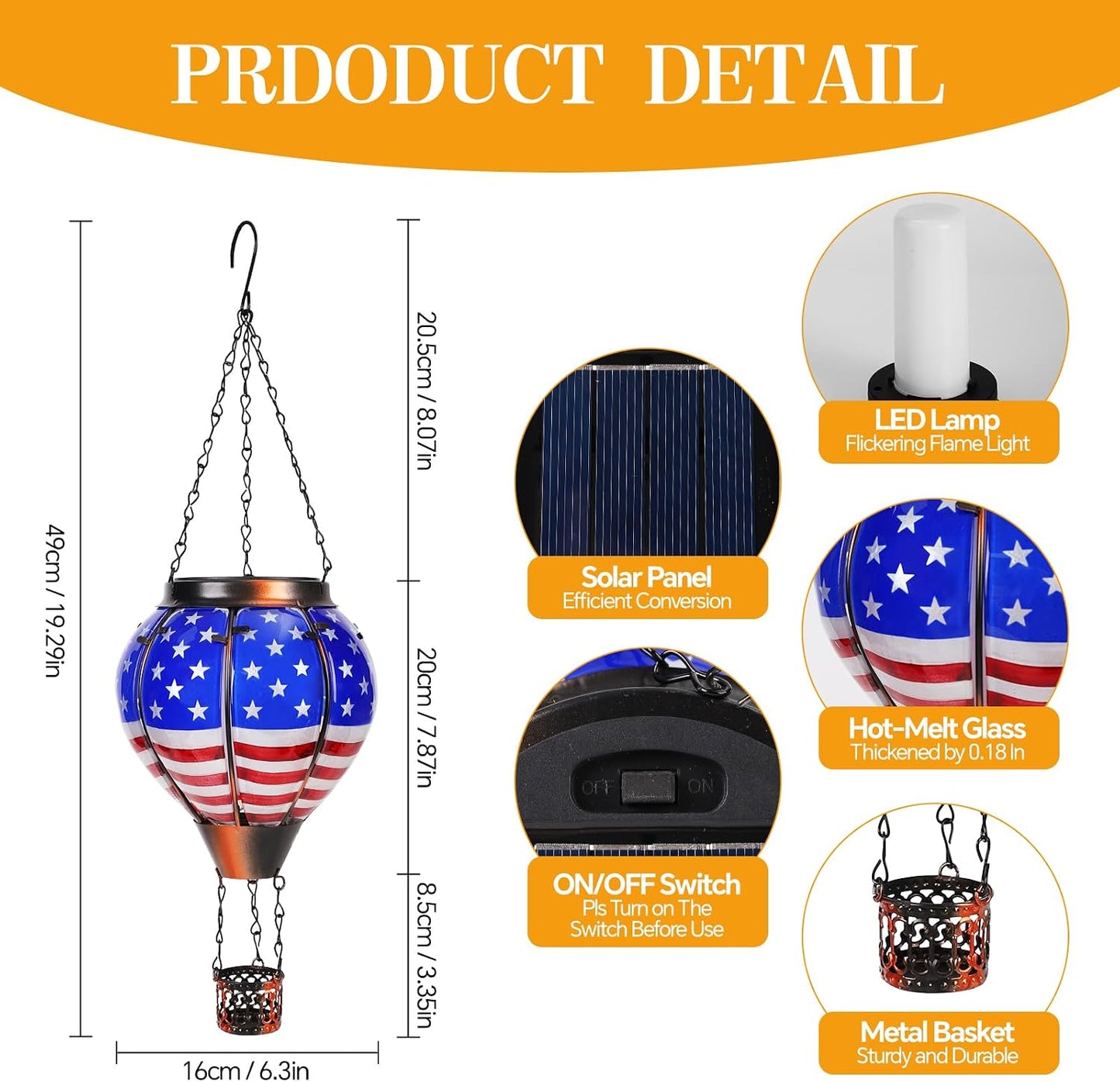 Farol solar colgante bandera USA decoración jardín patio
