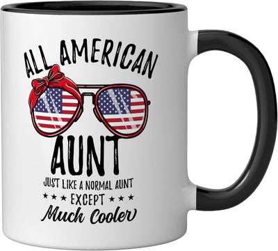 Taza cerámica All American Aunt para 4 de Julio negra/blanca