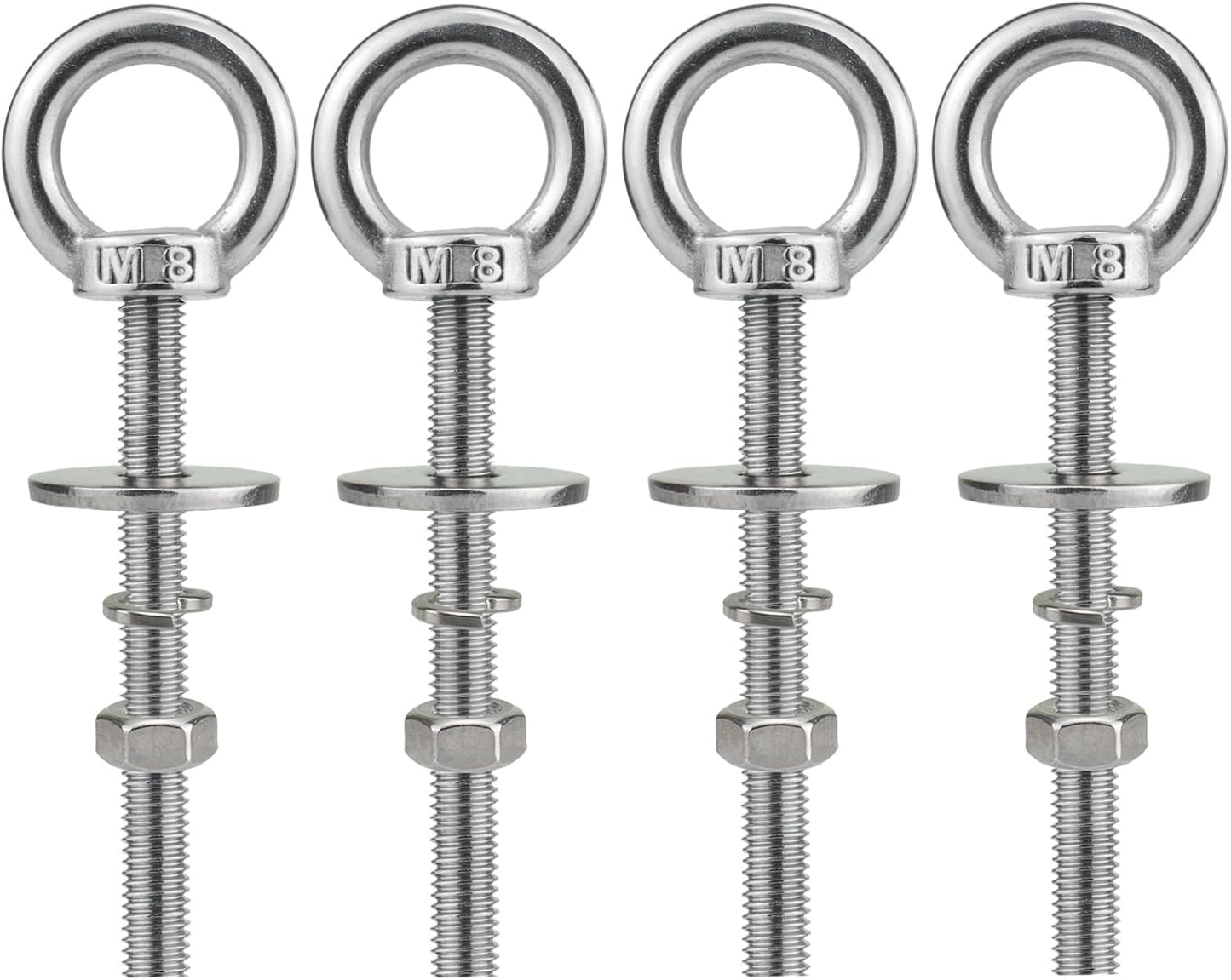Perno ojo acero inox M8 2.992pulg con tuercas set 4