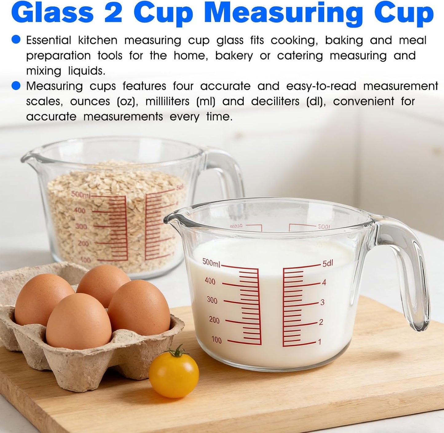 Taza medidora de vidrio para hornear y cocinar, lavavajillas, congelador, microondas y horno