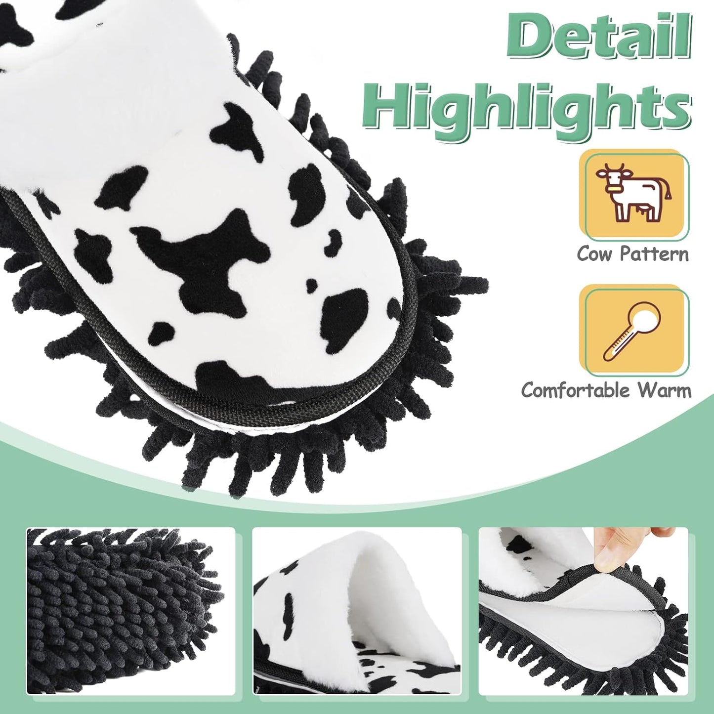 Pantuflas microfibra para limpieza casa lavables desmontables 8.5-9 11-11.5 vaca