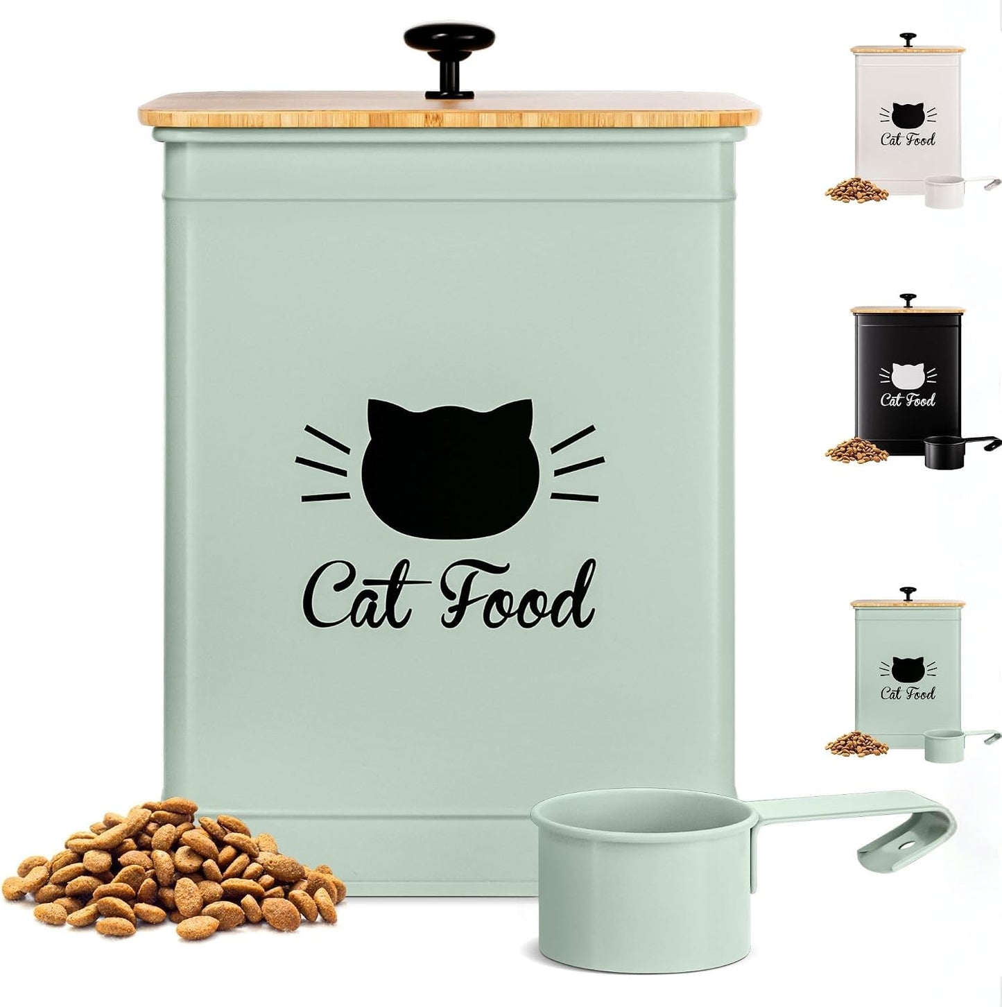Contenedor alimento gato 5-7lb con cuchara y tapa bambú