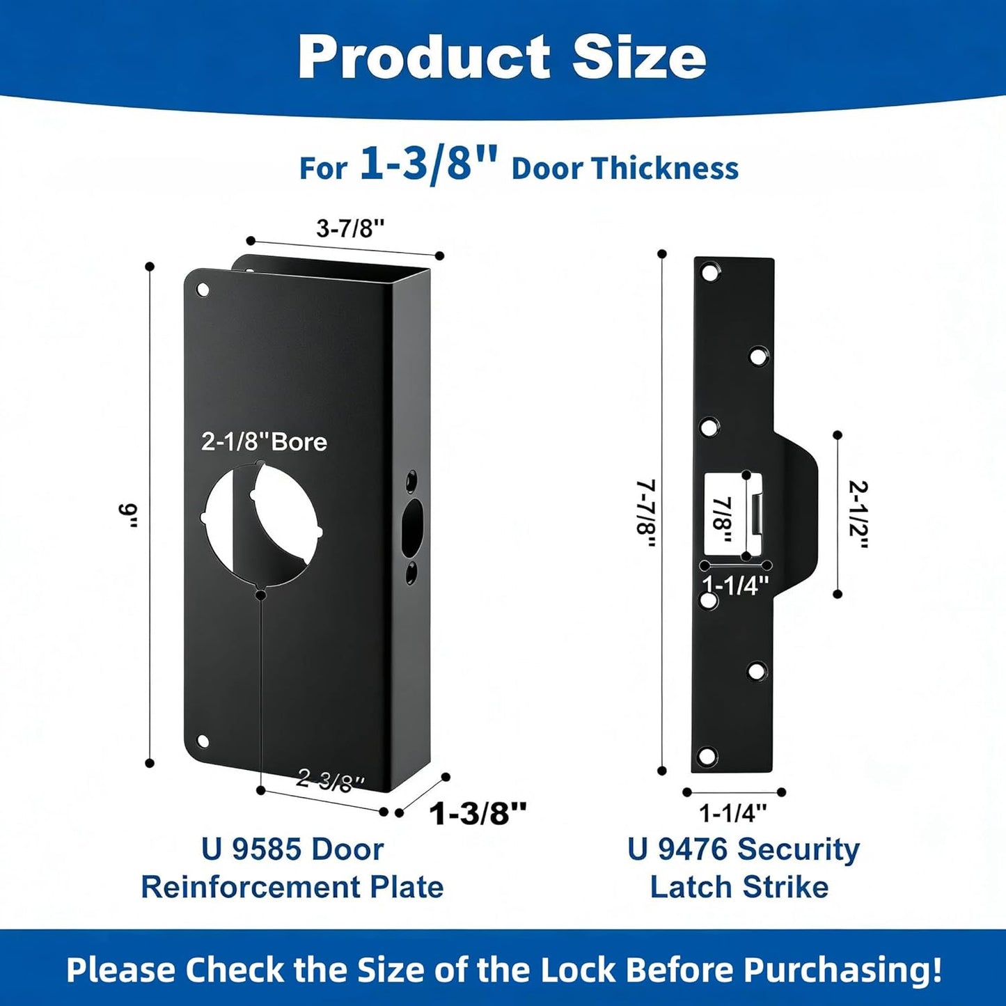 Placa refuerzo puerta acero inox U9585 negra con kit bloqueo U9476