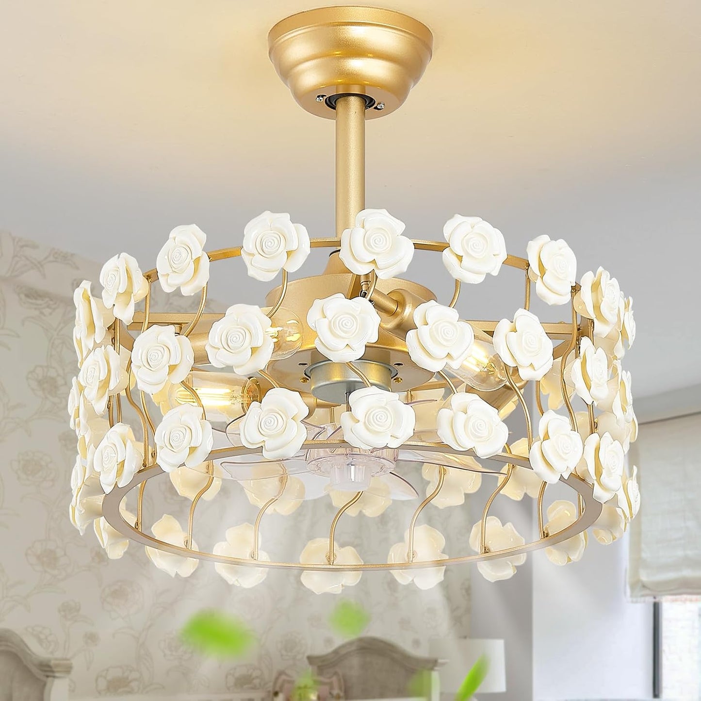 Ventilador techo dorado 20pulg con luz 6 velocidades