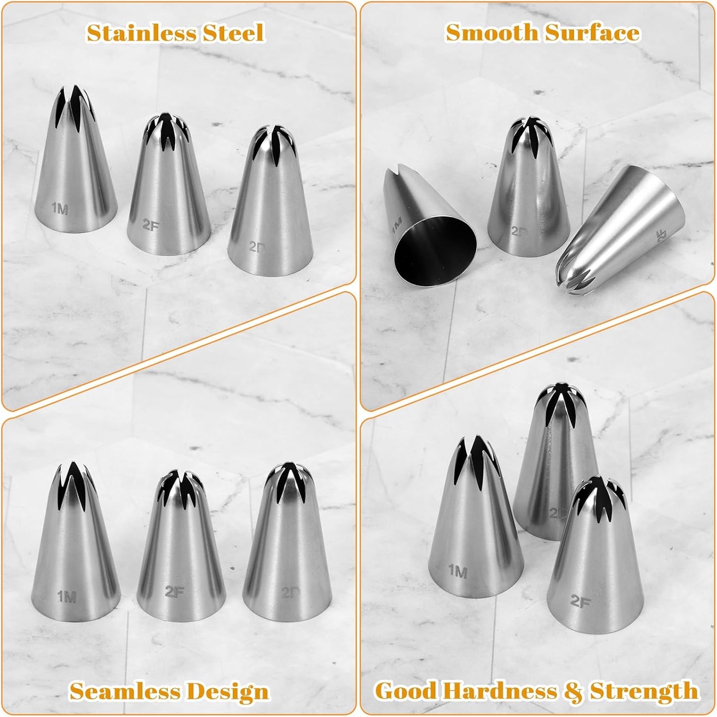 Juego de 3 puntas de glaseado para tartas 1M 2D 2F acero inoxidable
