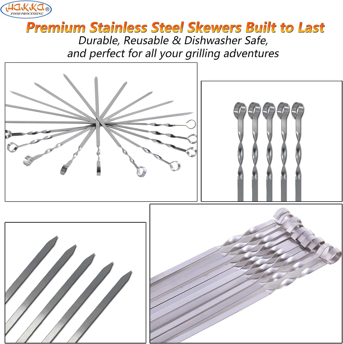Brochetas acero inox 23.6pulg reutilizables juego 10