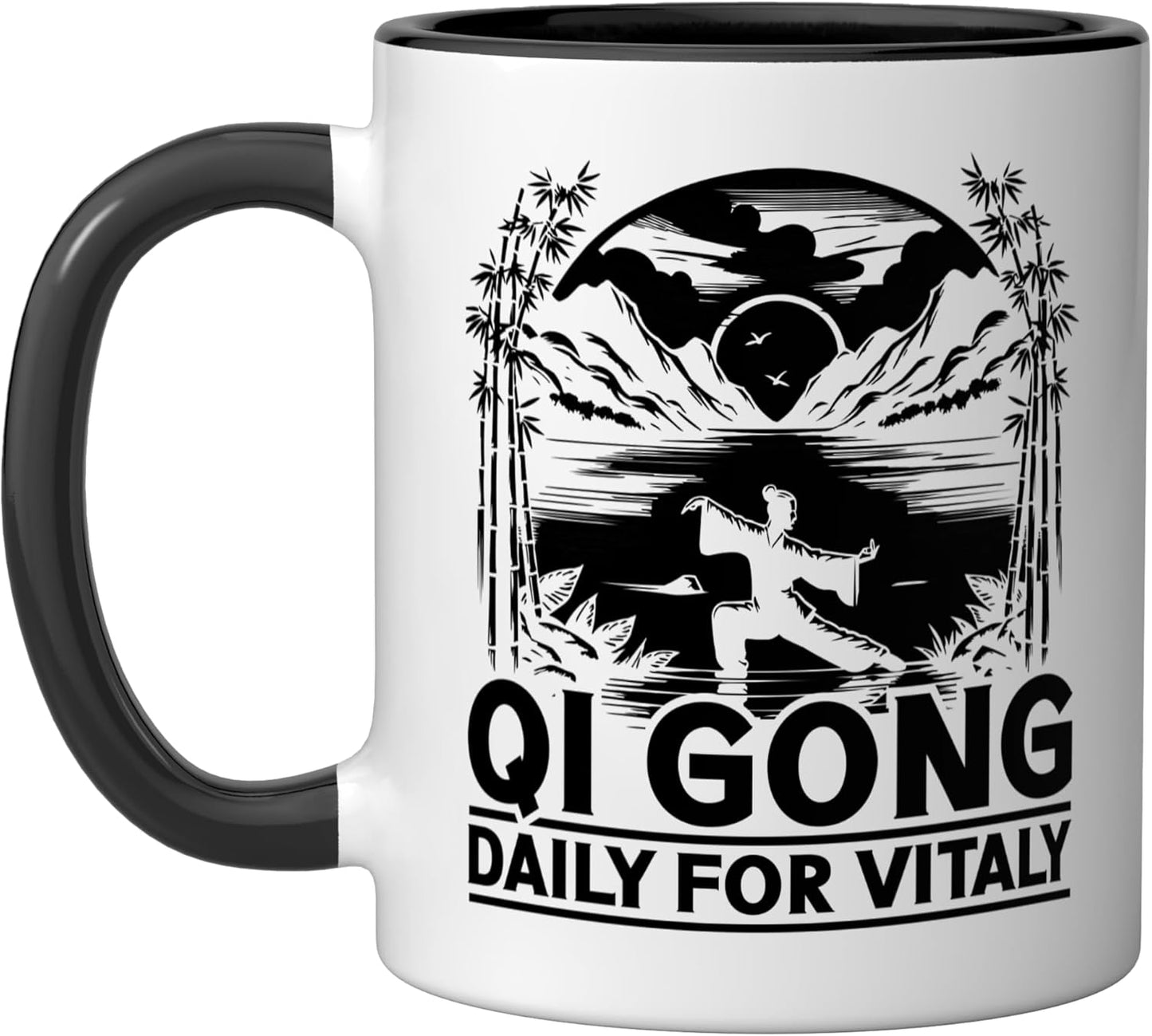 Taza Cerámica Meditación Qigong Negro/Blanco