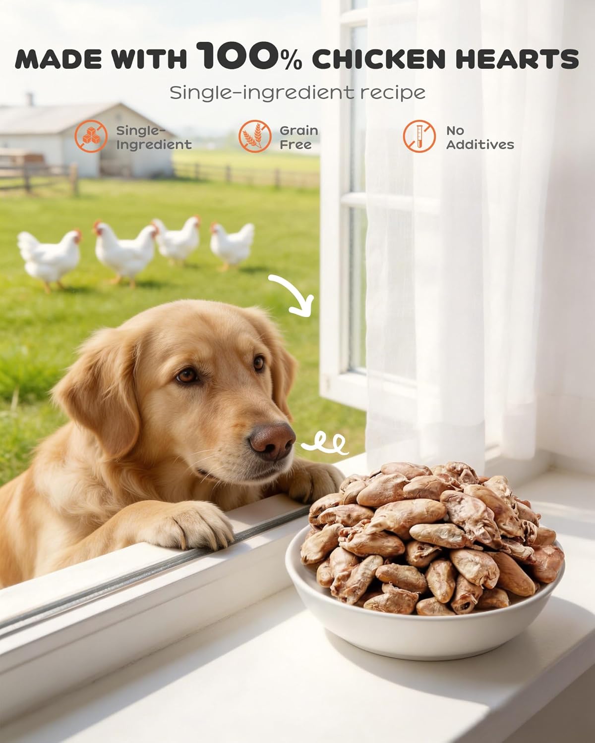 Corazones de pollo deshidratados para gatos y perros 3.54oz