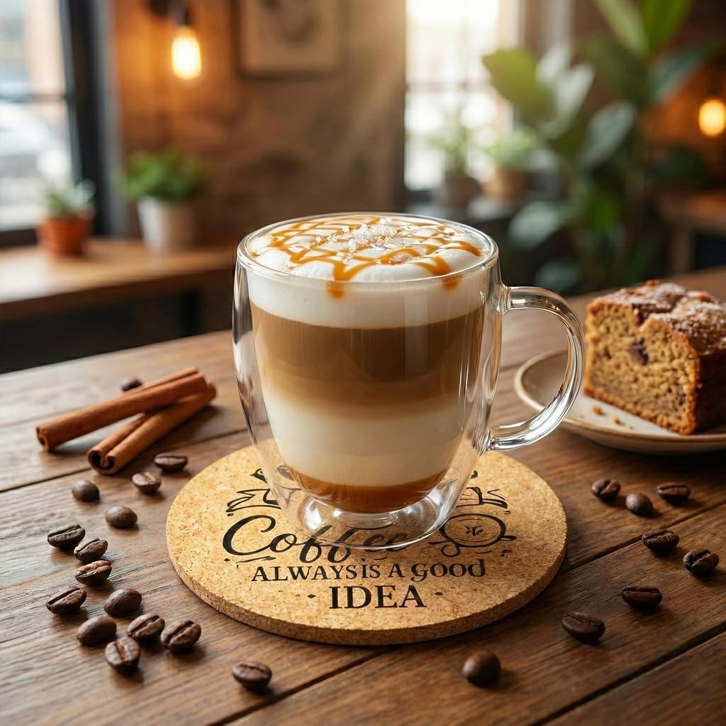Juego de 6 posavasos de café con soporte de corcho natural
