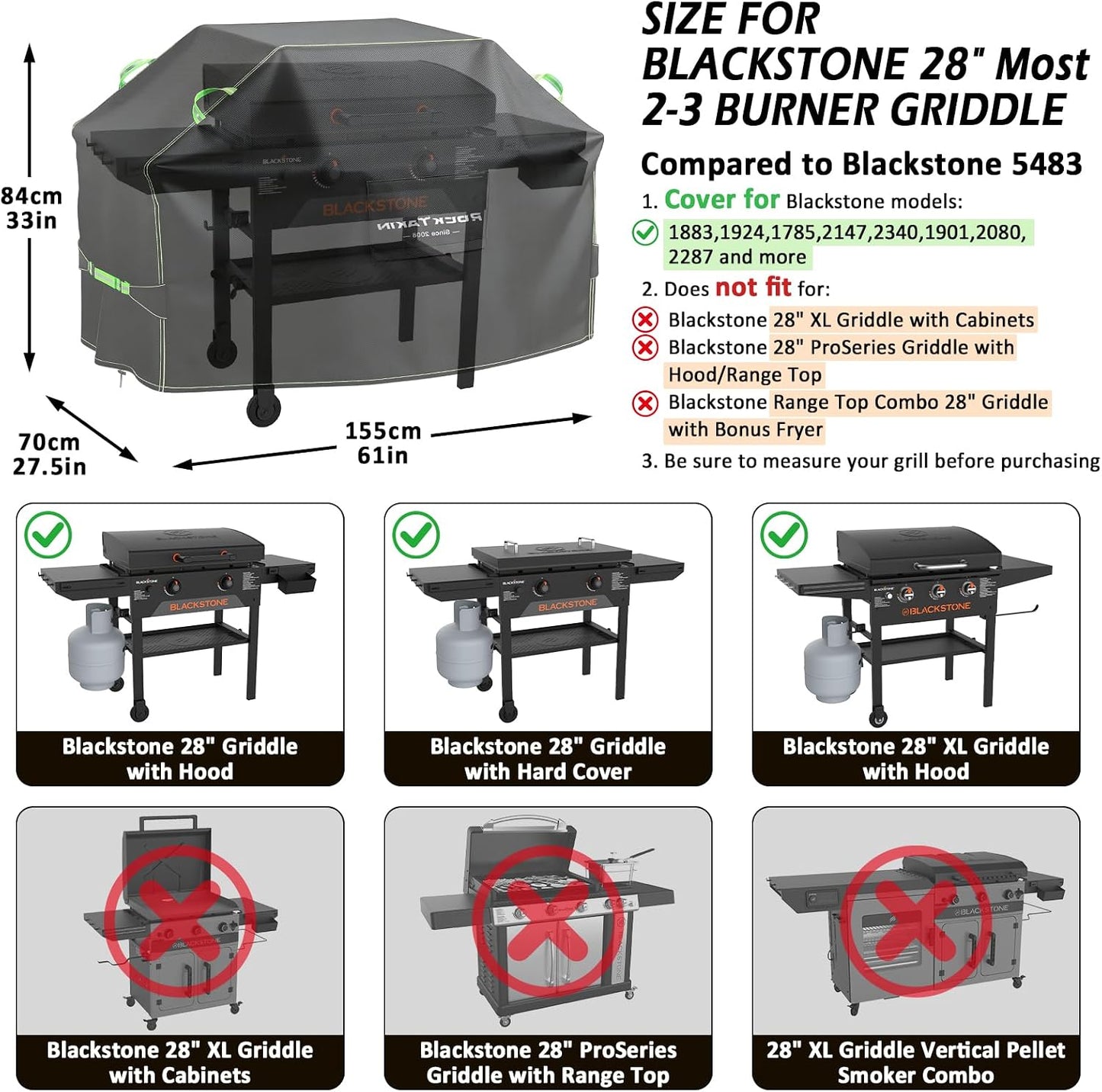 Cubierta parrilla Blackstone 28pulg impermeable 600D con hebilla