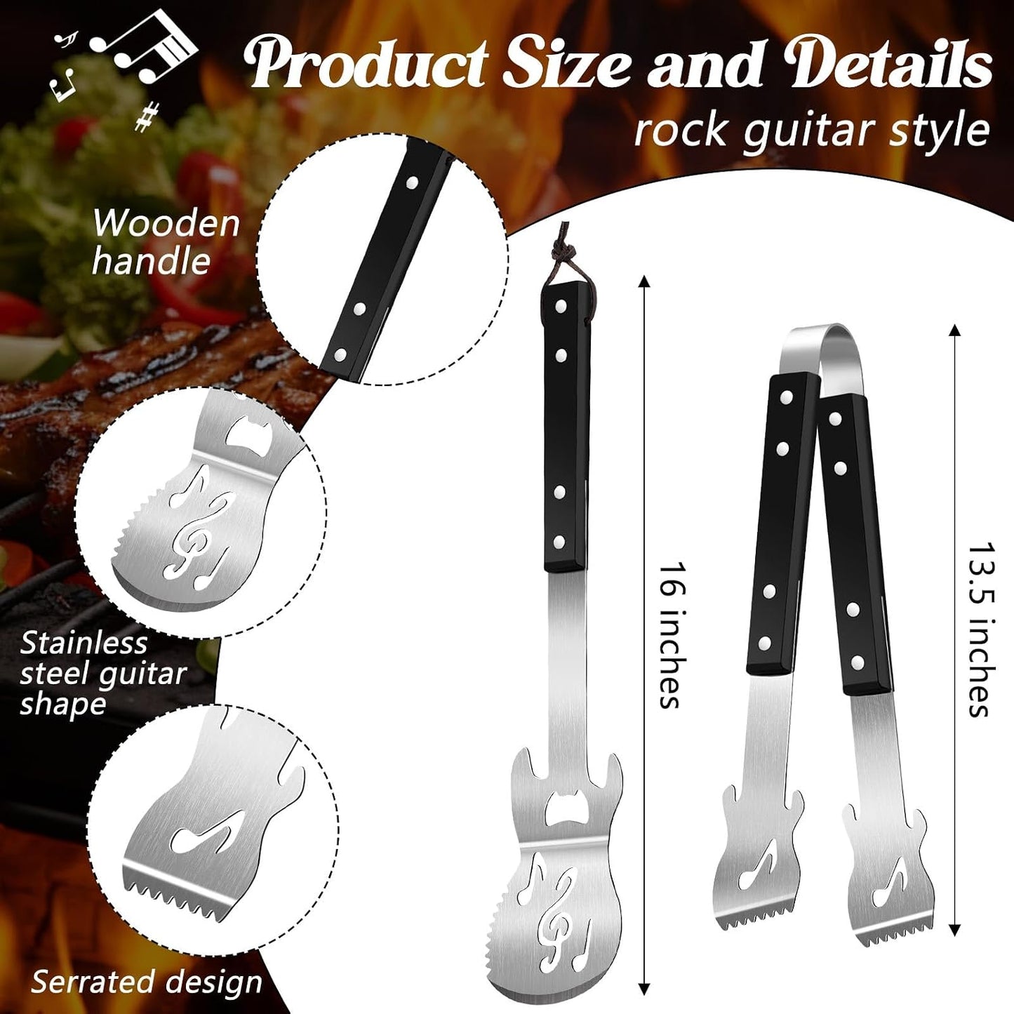 Set 2 Pzas Parrilla Guitarra Acero Inox para Papá