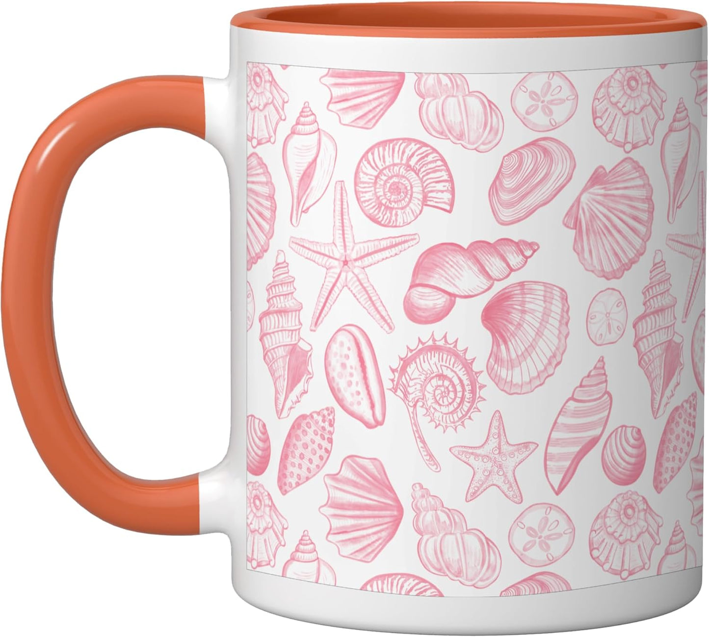 Taza cerámica pastel rosa con conchas y estrellas de mar
