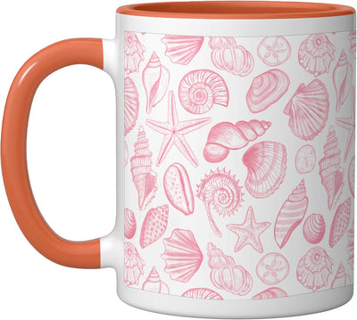 Taza cerámica pastel rosa con conchas y estrellas de mar