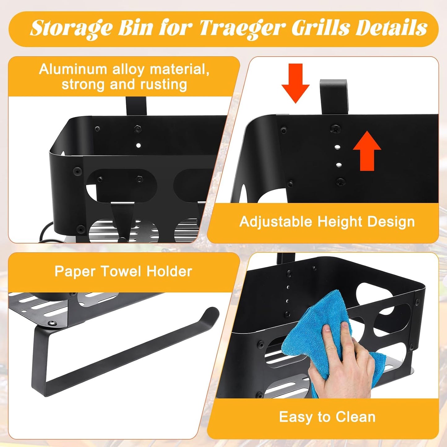 Contenedor aluminio parrilla Traeger 7 ganchos soporte toallas