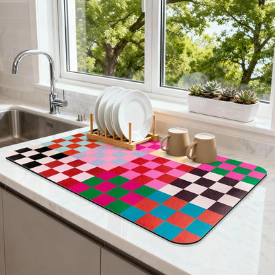 Tapete para secar platos tablero ajedrez 24x16 pulgadas