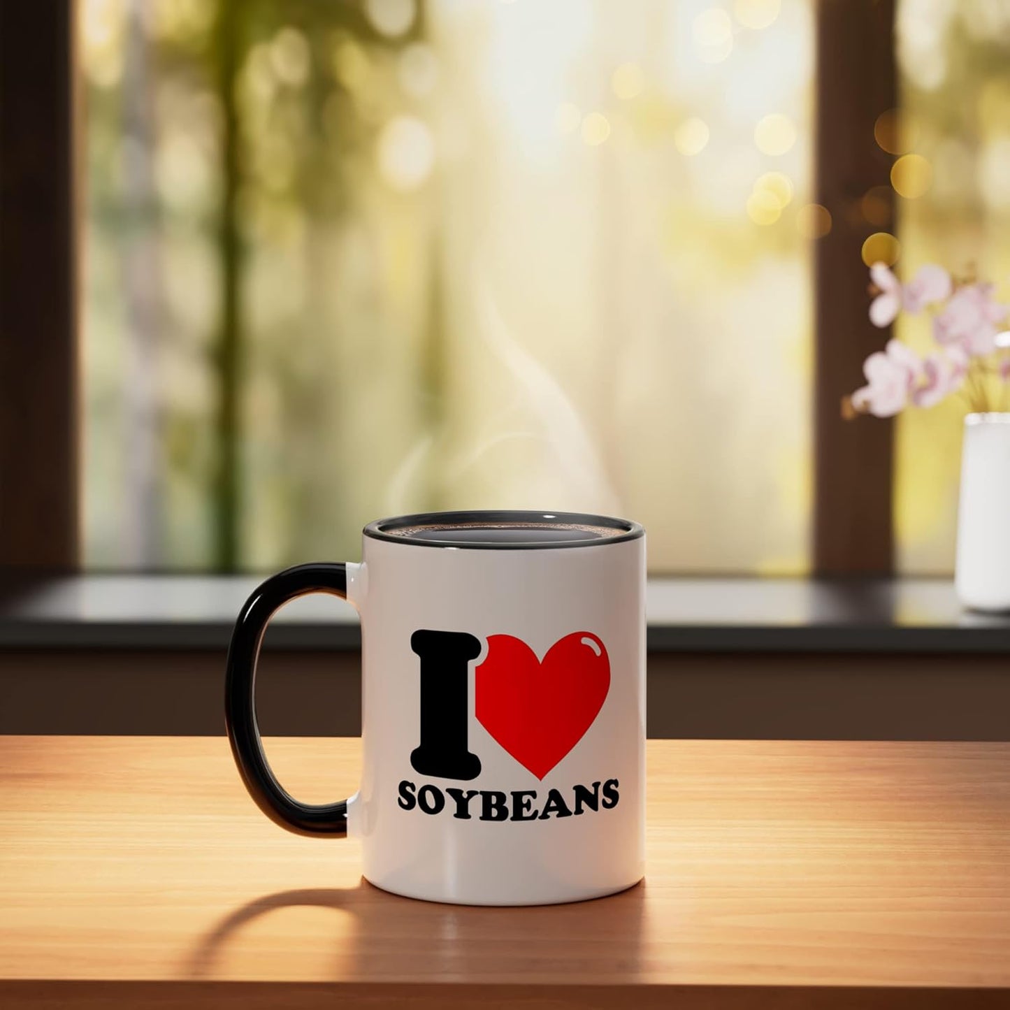 Taza cerámica para soja I Love Soybeans negra/blanca