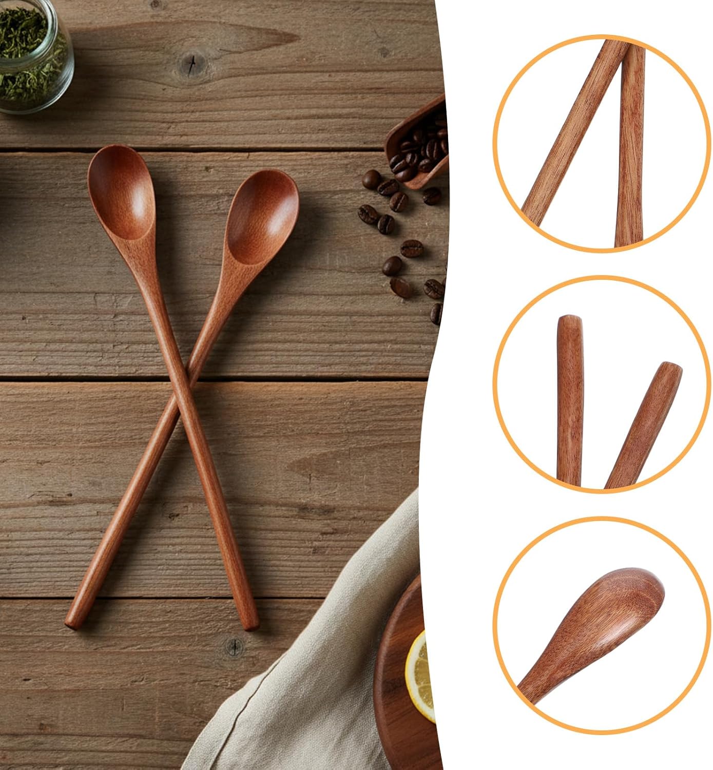 2 Cucharas Largas Madera para Café, Miel, Postre 9.1pulg