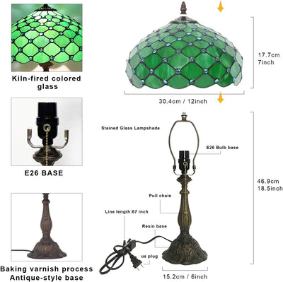 Lámpara mesa vidrio estilo perla verde 12x19pulg sala